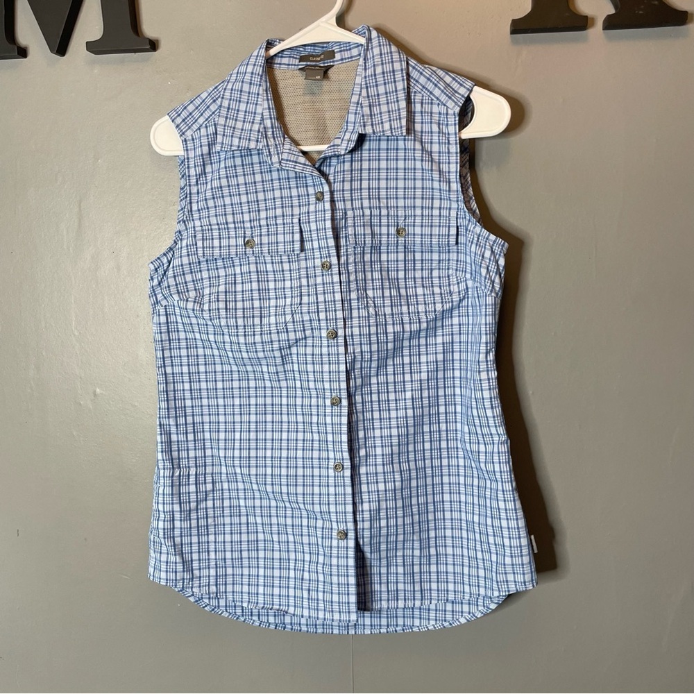 Eddie Bauer Blue Plaid Sleeveless Button Down Shirt‎ size xs
